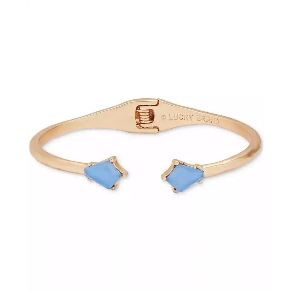NIB Lucky Brand Natural Materials Blue Kite Shaped Stone Gold Tone Cuff Bracelet
